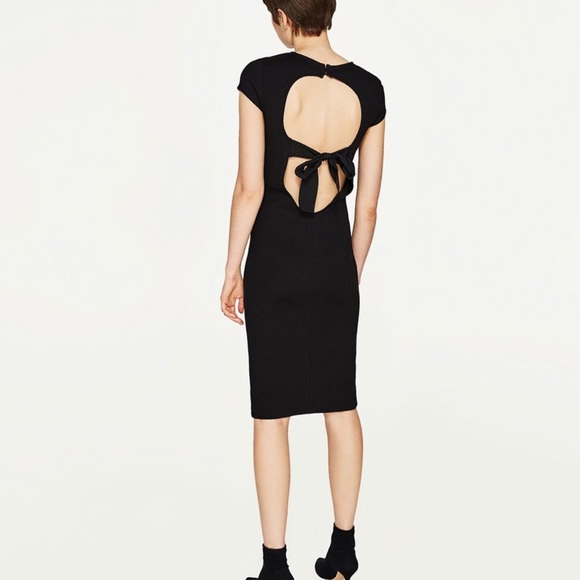 Zara White Topstitch Open Back Black Dress - Picture 3 of 9
